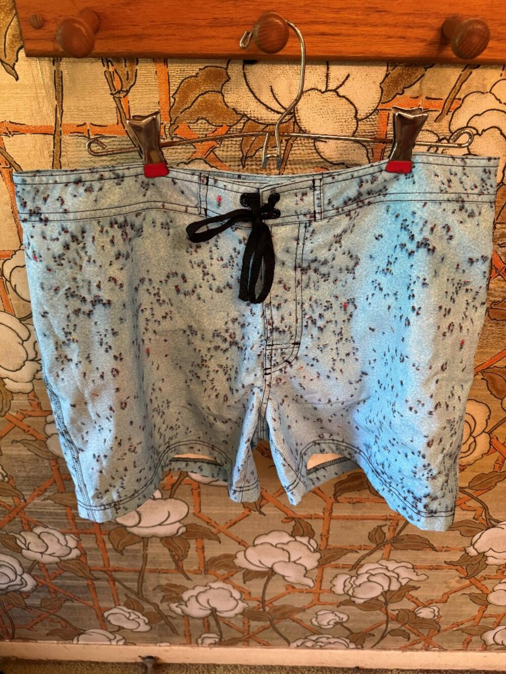 PULLIN Creation Francaise Boardshorts Swim Trunks Size 33 Light Blue Micro Print